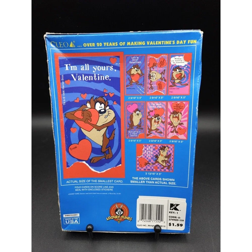 Vtg Valentines Looney Tunes Tazmanian Devil 1997 CLEO Taz 32 Cards With Stickers